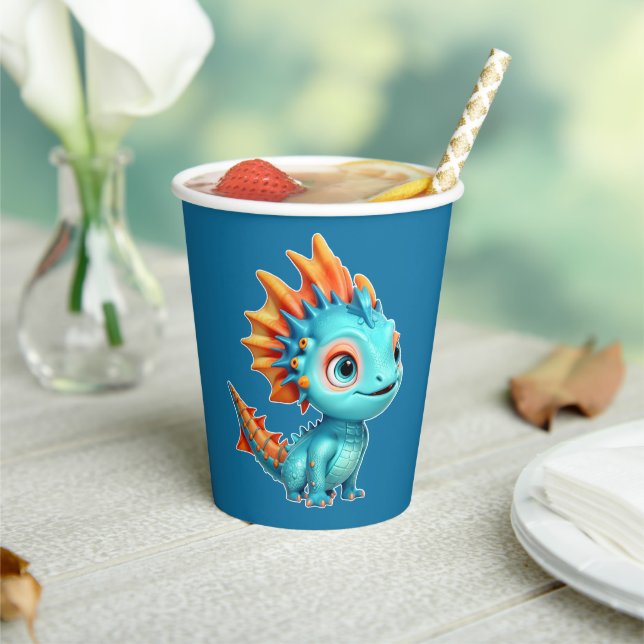 Cute Alien Dragon, turquoise - Paper Cups (Insitu)