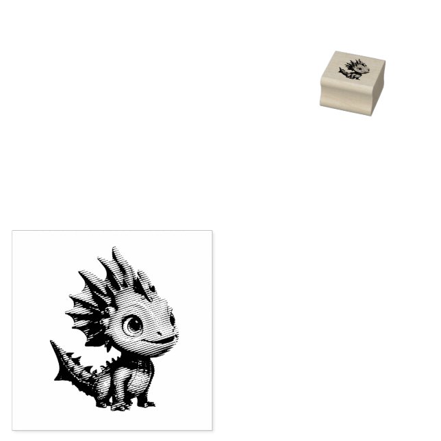 Cute Alien Dragon, Turquoise - Rubber Stamp (Stamped)