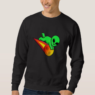 Cute Alien Flying with Meteorite Stone Asteroid UF Sweatshirt