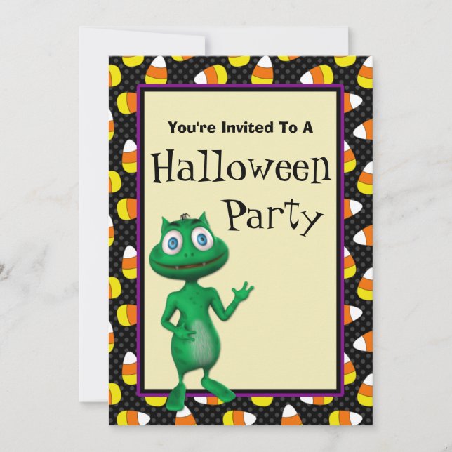 Cute Alien Halloween Party Invitations (Front)