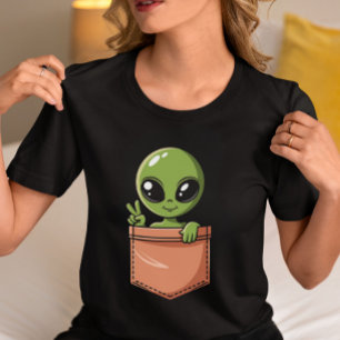 Cute Alien in Pocket – Funny Space Graphic T-Shirt