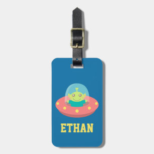 Cute Alien in Spaceship Kids Personalised Luggage Tag