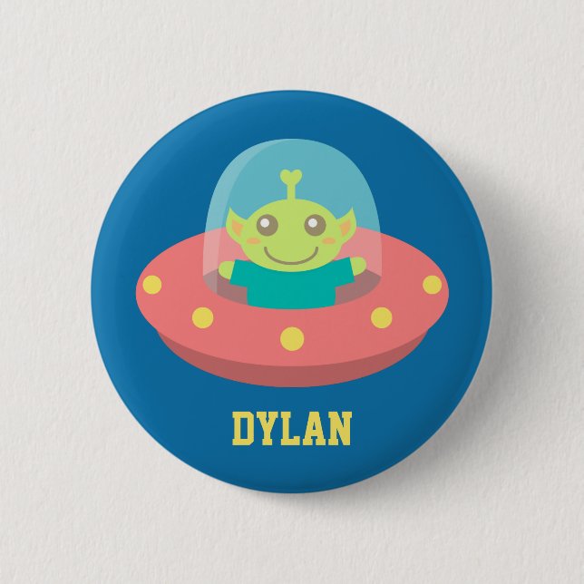 Cute Alien in Spaceship, Outer Space 6 Cm Round Badge (Front)