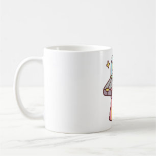 Cute Alien In UFO Spaceship With Rainbow Ray Coffee Mug
