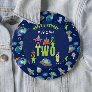 Cute Alien Monster Space Kids Birthday Name Age 6 Cm Round Badge