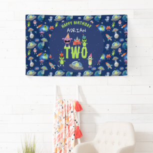 Cute Alien Monster Space Kids Birthday Name Age Banner