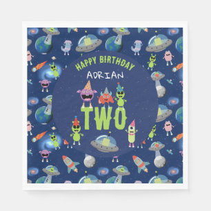 Cute Alien Monster Space Kids Birthday Name Age Napkin