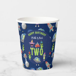 Cute Alien Monster Space Kids Birthday Name Age Paper Cups