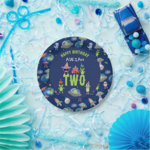 Cute Alien Monster Space Kids Birthday Name Age  Paper Plate