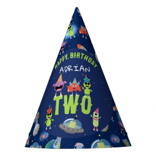 Cute Alien Monster Space Kids Birthday Name Age Party Hat