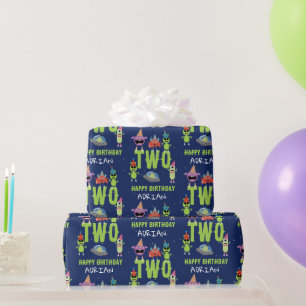 Cute Alien Monster Space Kids Birthday Name Age  Wrapping Paper