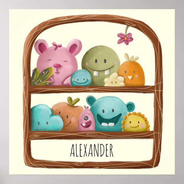 Cute Alien Monster Toys Personalised Kids Room Poster (Front)