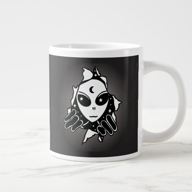 Cute Alien Peeking Through a Hole in the Wall Large Coffee Mug (Right)