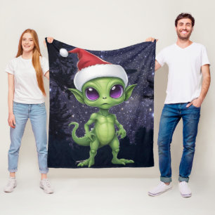 Cute Alien Santa Claus Fleece Blanket