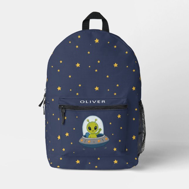 Cute Alien Stars Space Kids Printed Backpack (Front)