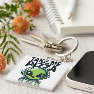 Cute Alien Take Me to Your Pizza Astronaut  Key Ring