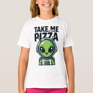 Cute Alien Take Me to Your Pizza Astronaut T-Shirt