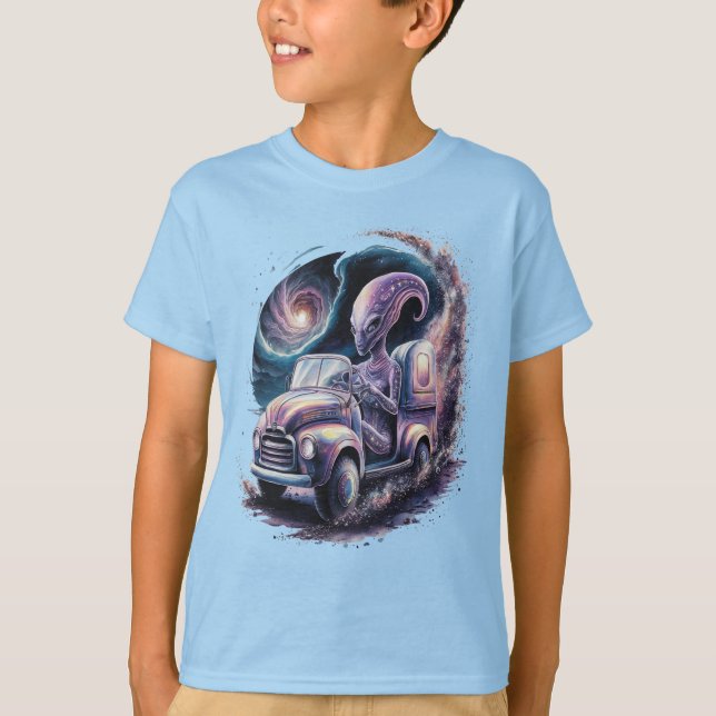 Cute Alien Truck Driver T-Shirt (Front)