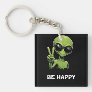 Cute alien two fingers up key ring