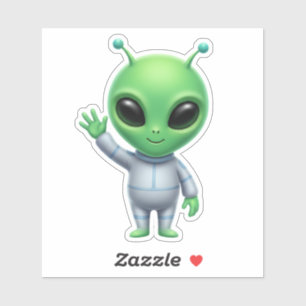 Cute Alien Waving Cartoon Custom-Cut Vinyl Sticker