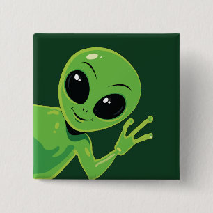 Cute Alien Waving Cartoon Extra-terrestrial 15 Cm Square Badge
