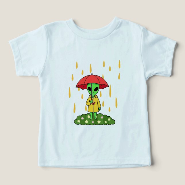 Cute Alien With Umbrella Kawaii Space Character (Design Front)
