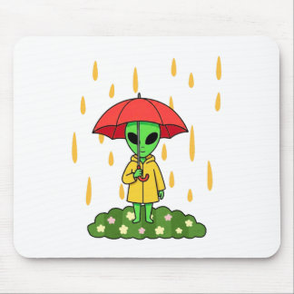 Cute Alien With Umbrella Kawaii Space Character Mouse Pad