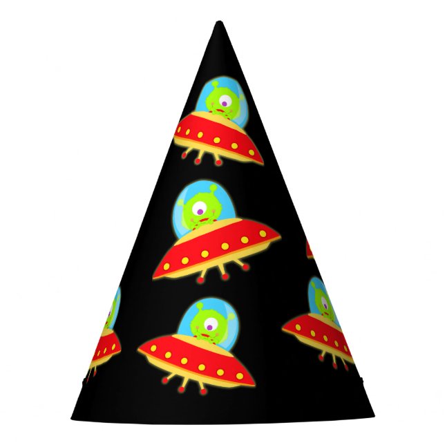Cute Aliens UFO Birthday Party Hat (Front)