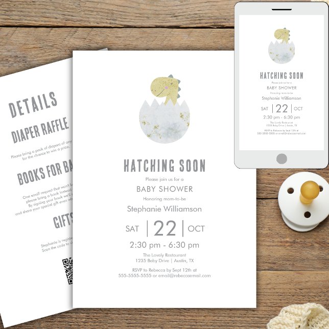 Cute All in One Hatching Soon Dinosaur Baby Shower Invitation (Creator Uploaded)