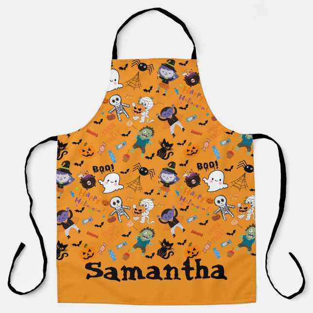 Cute All-Over Halloween Print Apron (Front)