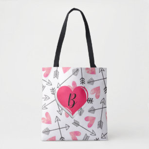 Cute All-Over Pink and Black Customisable Heart  Tote Bag