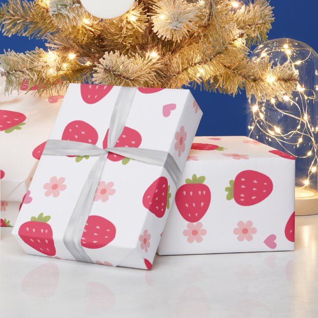 Cute All Print Strawberry Patterns Wrapping Paper (Holidays)