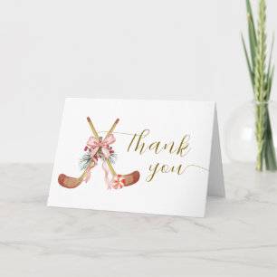 Cute All Stars Bow Floral Hockey Girl Baby Shower  Thank You Card
