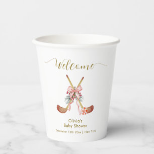 Cute All Stars Bow Hockey Girl Baby Shower Welcome Paper Cups