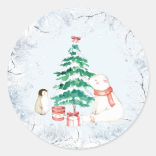 Cute All-white Christmas Classic Round Sticker