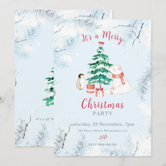 Cute All-white Christmas Invitation (Front/Back)