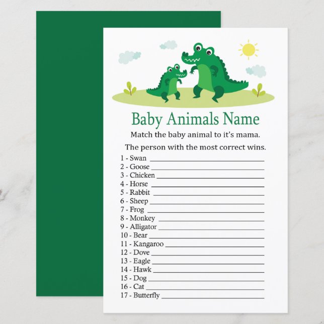 Cute Alligator Baby Animals Name Game (Front/Back)