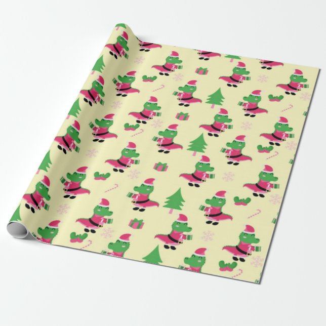 Cute Alligator Christmas Pattern Wrapping Paper (Unrolled)