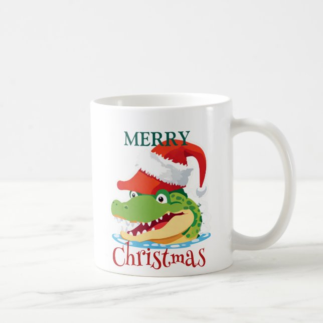 Cute alligator crocodile Christmas Safari Santa  Coffee Mug (Right)
