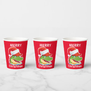 Cute alligator crocodile Christmas Safari Santa  Paper Cups