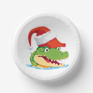 Cute alligator crocodile Christmas Safari Santa Paper Plate