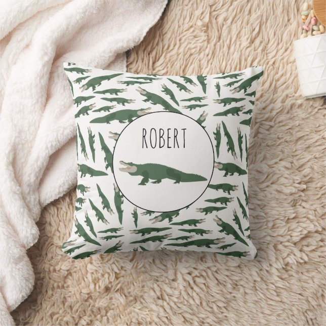 Cute Alligator Crocodile Pattern Custom Name Cushion (Blanket)