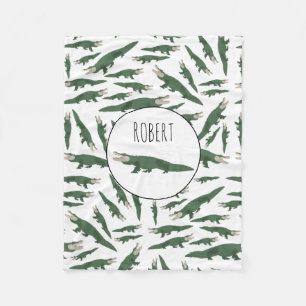 Cute Alligator Crocodile Pattern Custom Name Fleece Blanket