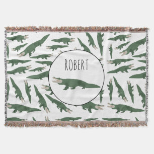 Cute Alligator Crocodile Pattern Custom Name Throw Blanket