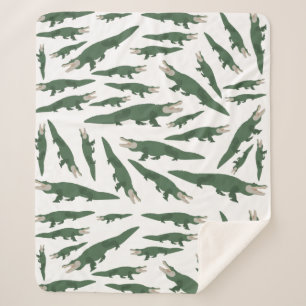 Cute Alligator Crocodile Pattern Sherpa Blanket