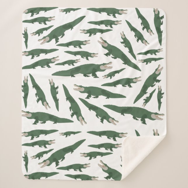 Cute Alligator Crocodile Pattern Sherpa Blanket (Front)