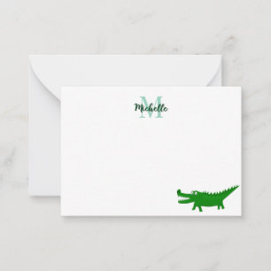 Cute Alligator Drawing Editable Monogram Card