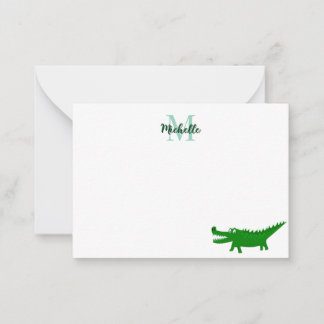 Cute Alligator Drawing Editable Monogram Card