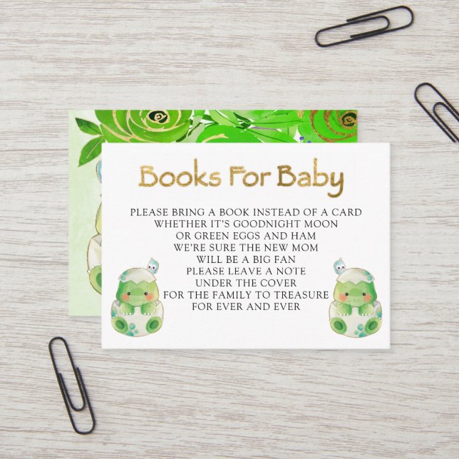 Cute Alligator Green Gold Florals Books For Baby Business Card (Front/Back In Situ)
