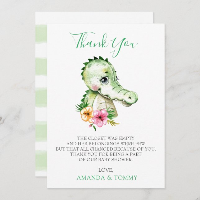 Cute Alligator Hibiscus Baby Shower Thank You (Front/Back)